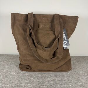 Beryll Chocolate Brown Suede Leather Large North South Tote Bag